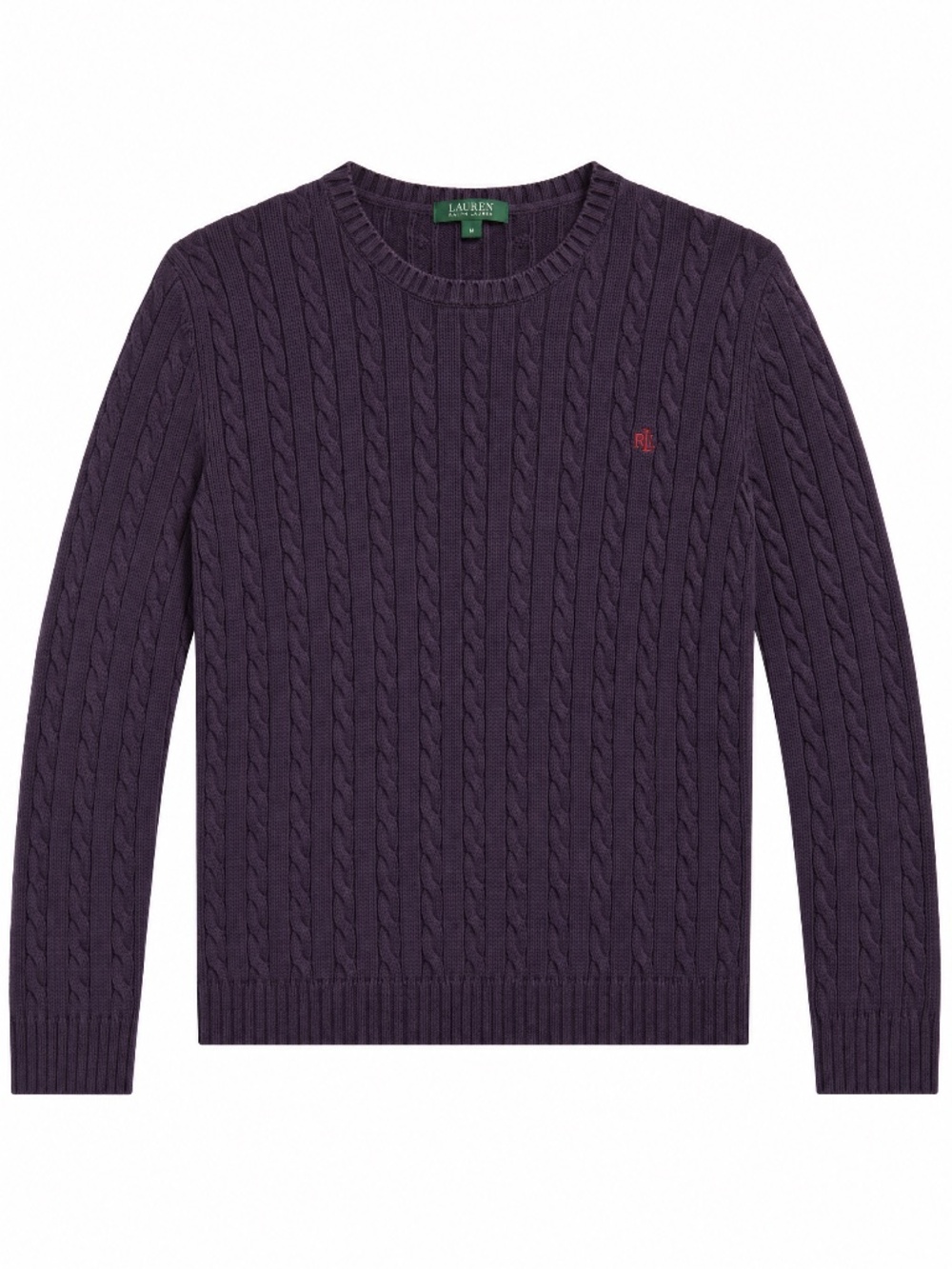 Lauren Ralph Lauren Deep Purple Cable Knit Crewneck Sweater 💜 Cotton XL